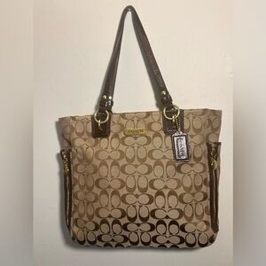 Coach Signature Tote F19388 Gallery NS Zip Tote Handbag With Tag Brown & Khaki